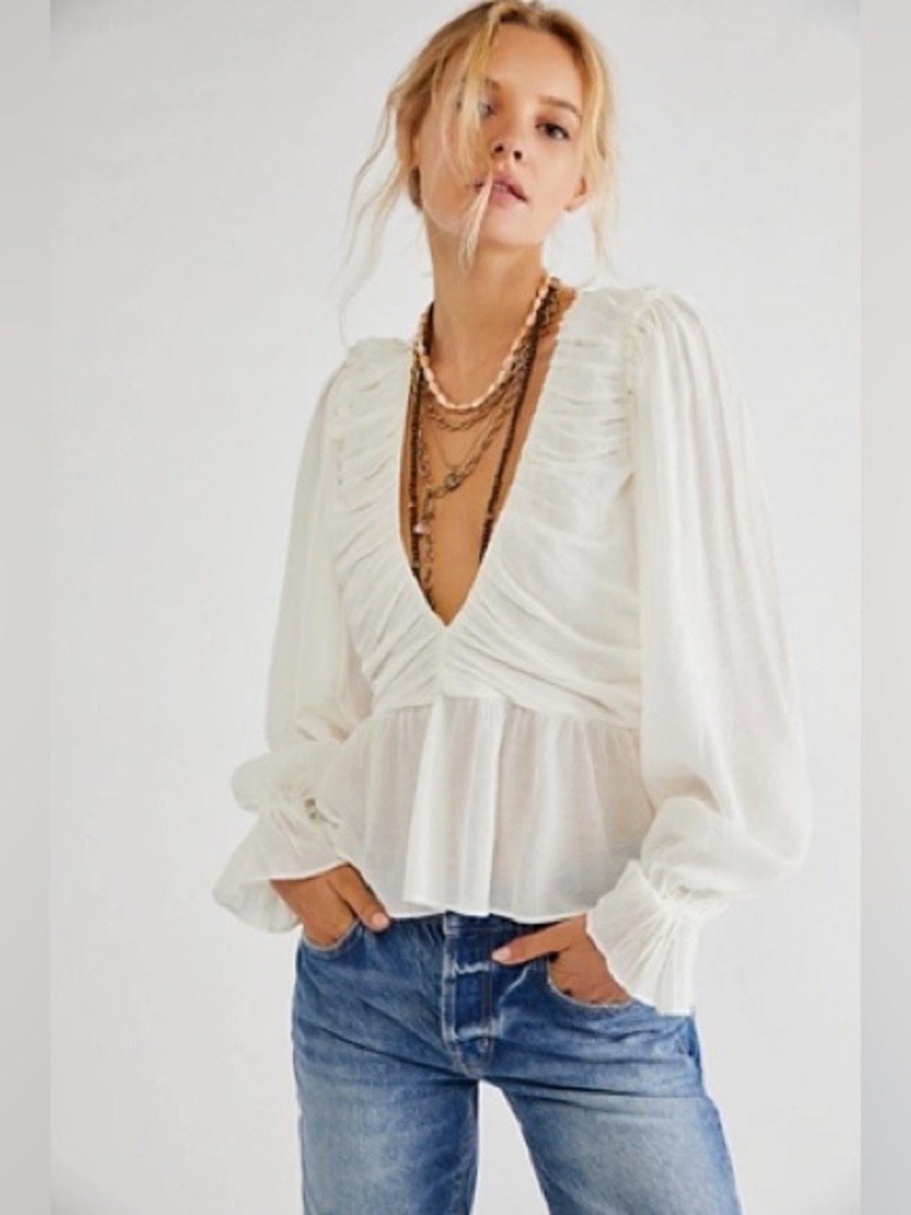 Free People Daia Blouse- French Vanilla